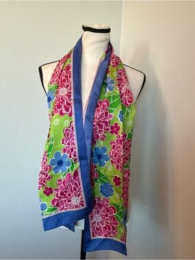 Lilly Pulitzer 100% Silk Scarf 2005 Floral Pink Green Blue Ford Promo Vintage